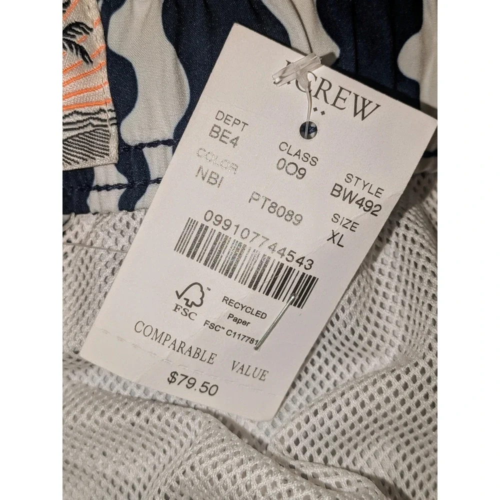 J.Crew Mens 5 Inch Inseam Flex‎ Swim Trunks Navy Wavy Stripe XL BW492 NEW $80